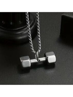 Dumbbell Hexagonal Pendant and Necklace Stainless Steel (#845)